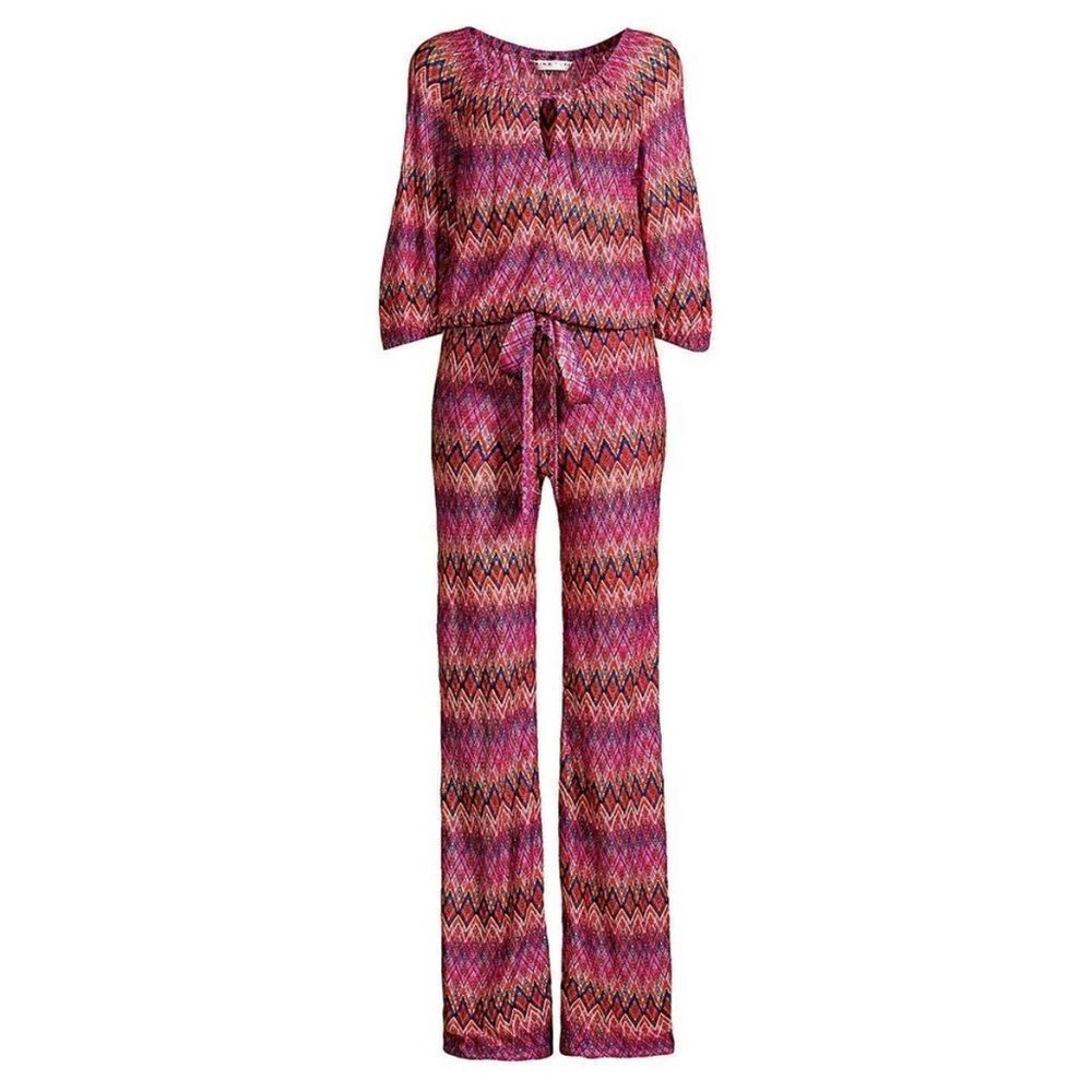 Trina Turk Exploration Jumpsuit XS Pink Chevron Zigzag Knit NWT Retro Resortwear